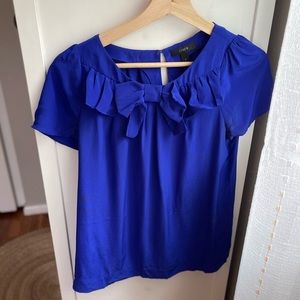 J. Crew Blue Silk Bow Blouse with Ruffle and Keyhole back!